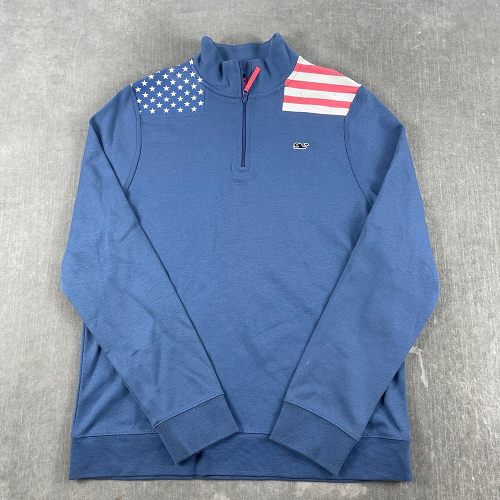 Vineyard Vines Kids Blue Quarter Zip Pullover American Flag Patriotic No Size